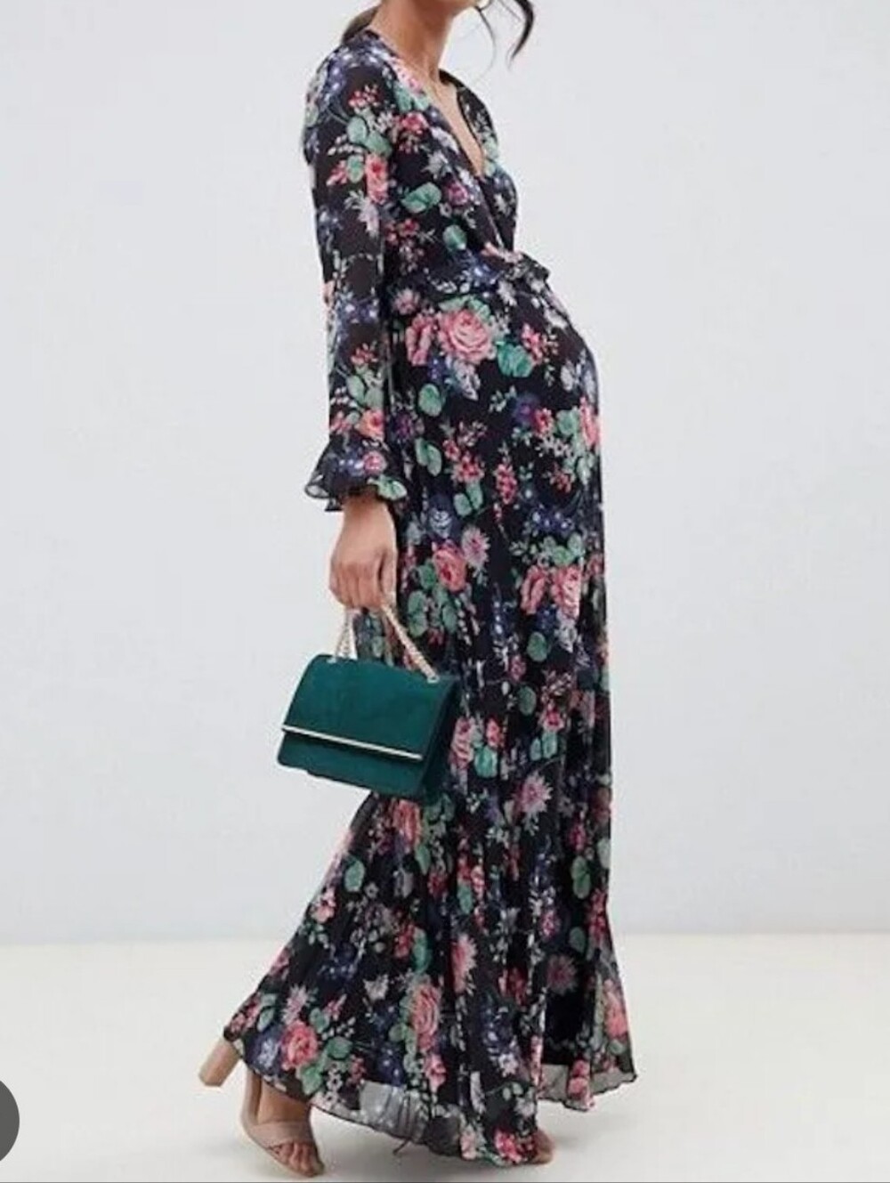 NWT Asos Maternity Floral Long Sleeve Maxi Dress Size 10